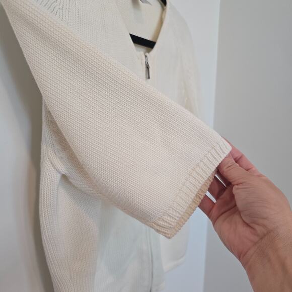 Brooks Brothers Womens Cotton Cardigan Medium Cream Short Sleeve Zip Up Sweater - Picture 4 of 8